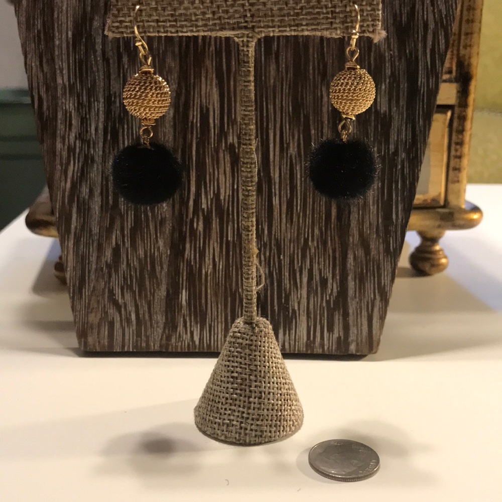 Gold and Black Puff Dangle Earrings